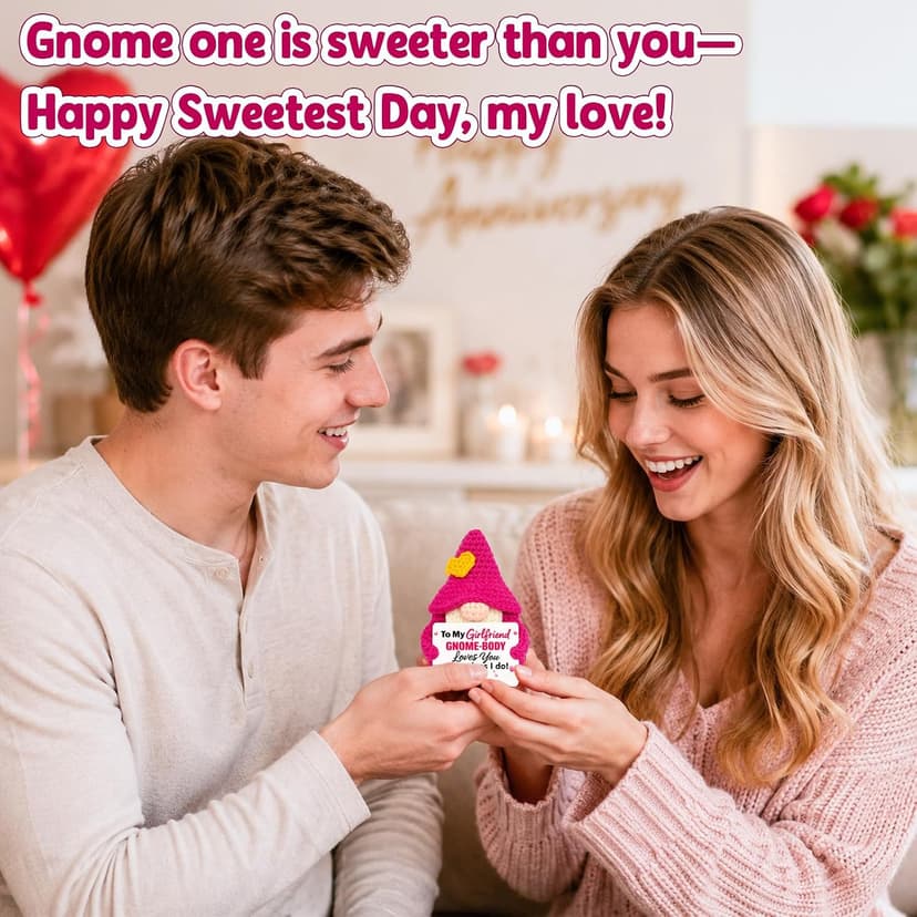 Cute Handmade Crochet Gnome Gift for Girlfriend Gf Her Women Birthday Anniversary National Girlfriends Day Romantic Gifts Gifts for Girlfriend Birthday Christmas - Sweetest Day Gf Gifts B0H3B3LP27