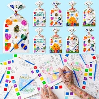 24 Pack(512Pcs), Easter Basket Stuffers, Goodie Bags Stuffers, Classroom Favors Prize, School Activities, Toddler Crafts Gift Easter Gifts for Kids Coloring Book Bulk & Tattoo for Party Favors B0GJ5CQC6W