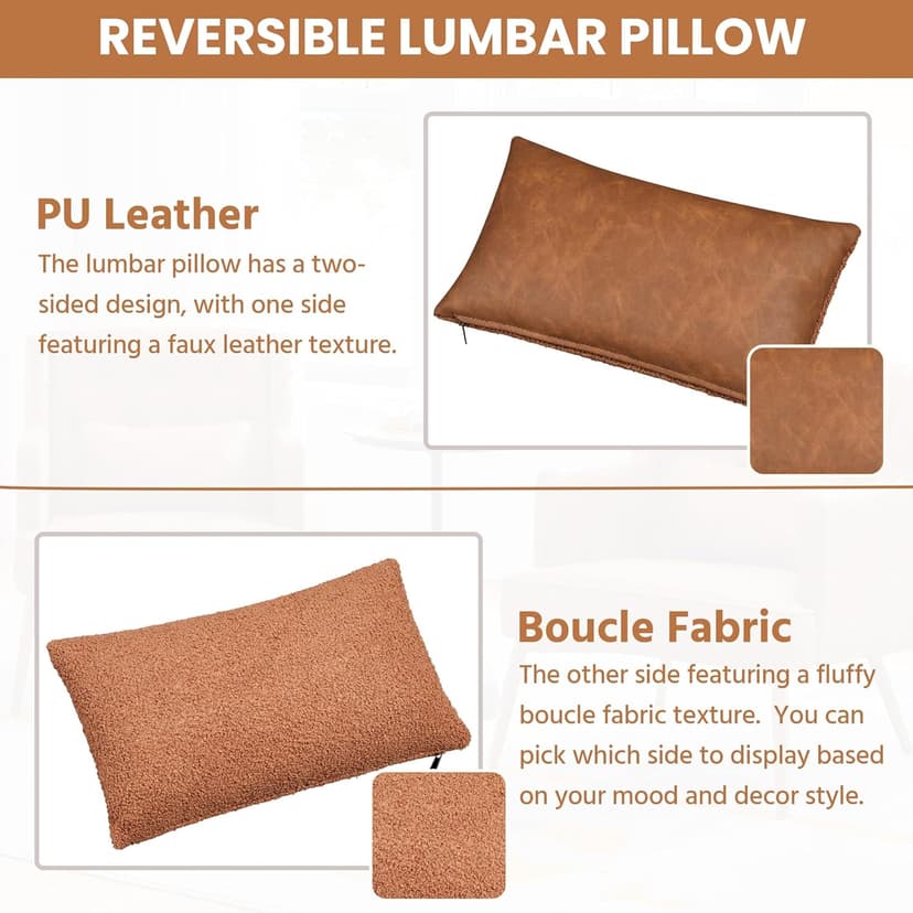 Yaheetech Accent Chair, Living Room Chair Mid Century PU Leather Armchair Lumbar Pillow, Comfy Upholstered Reading Chair Wood Leg Bedroom Lounge Brown