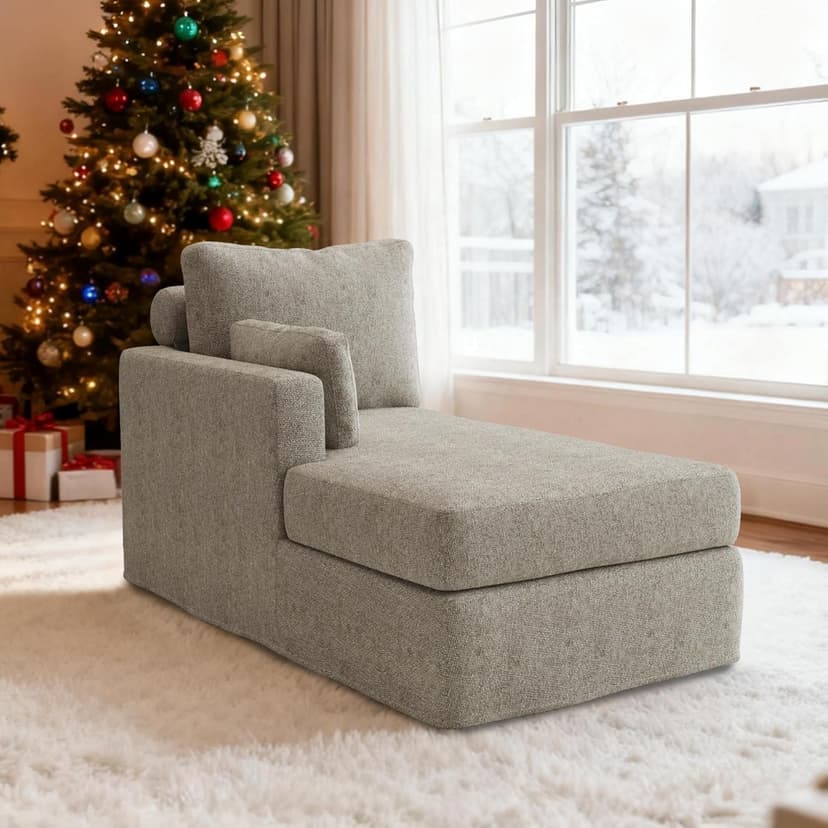 31.89" Chaise Lounge with Left Armrest Upholstered Modern Lounge Couch Sleeper Sofa with Cushions & Pillows for Living Room Bedroom Reading Nookk,Taupe