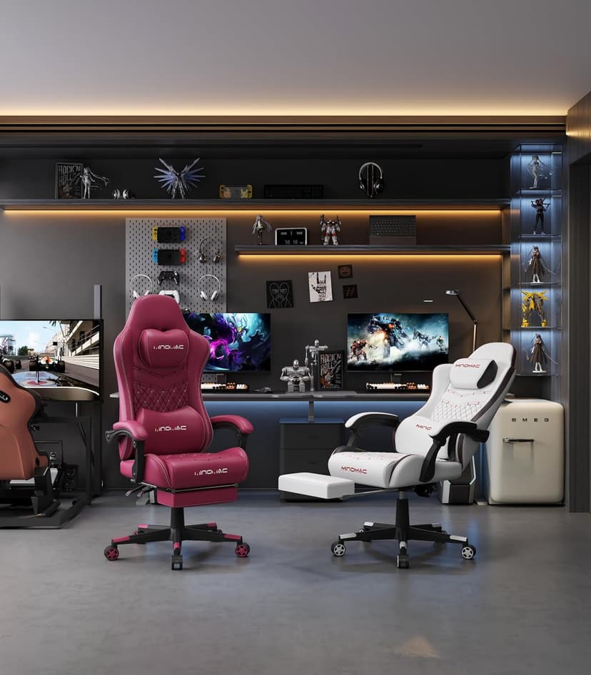 Gaming Chair,Ergonomic Computer Gaming Chair,400lb Load-Bearing,Retractable Footrest/Waist Support/Ergonomic Backrest[Spring + 4D Sponge] (RED)