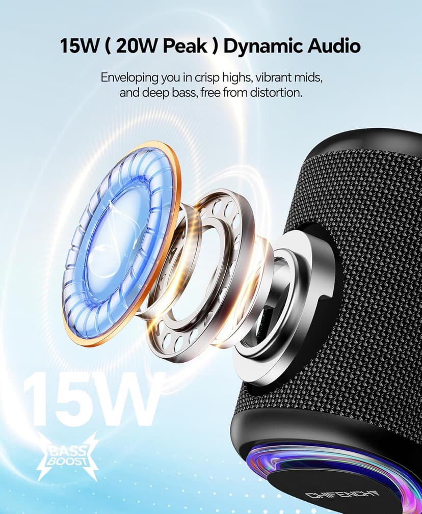 Powerful HD Sound, Dynamic Lights, 15H Playtime, BT 5.3, TWS Pairing, IPX5 Beach|Camping|Pool Accessories, Halloween Music Portable Bluetooth Speaker Gift Ideas: Outdoor Travel Essentials Waterproof B0CX1FRR27