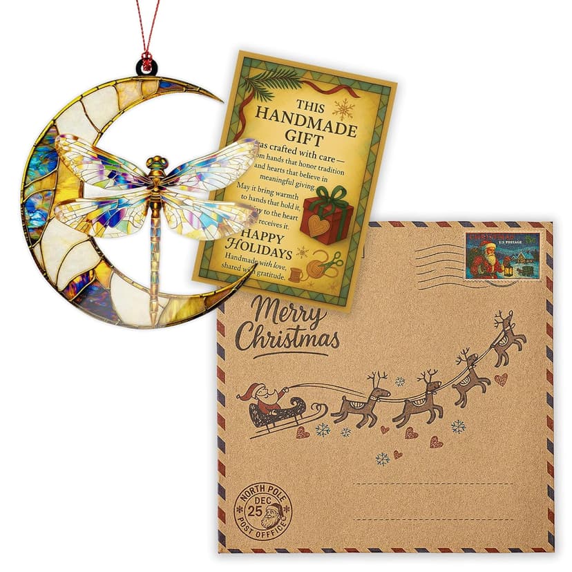 Dragonfly Gifts for Women, Dragonfly Moon Ornament, Christmas Ornaments for Tree, Dangling Moon Decor, Gift Exchange Idea, Hanging Car Charm, Ornaments for Window Home Car Decor