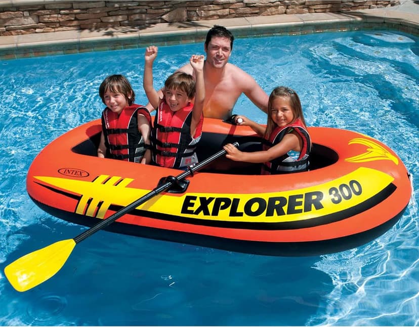 INTEX Explorer Compact Inflatable Boat Series: Dual Air Chambers – Welded Oar Locks – Grab Handles – Bow Rope – Sporty Design