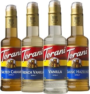 Flavors Include Vanilla, Salted Caramel, Classic Hazelnut & French Vanilla Torani Flavored Drink Syrup Café Variety Pack, 12.7 fl oz, Set of 4 B0CWB4H7GH