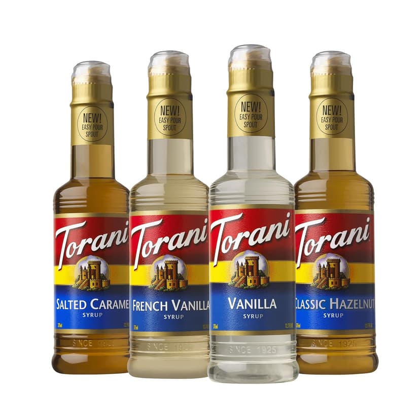 Flavors Include Vanilla, Salted Caramel, Classic Hazelnut & French Vanilla Torani Flavored Drink Syrup Café Variety Pack, 12.7 fl oz, Set of 4 B0CWB4H7GH
