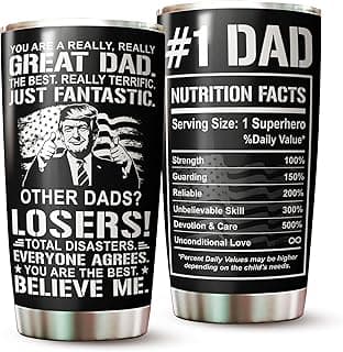 Dad Tumbler - Gifts for Dad on Fathers Day, Christmas, Birthday - Dad Coffee Mug - Dad Cup - #1 Dad Tumbler - Daddy Cup - Gifts for Dad from Daughter, Son - Dad Nutrition Facts Tumbler