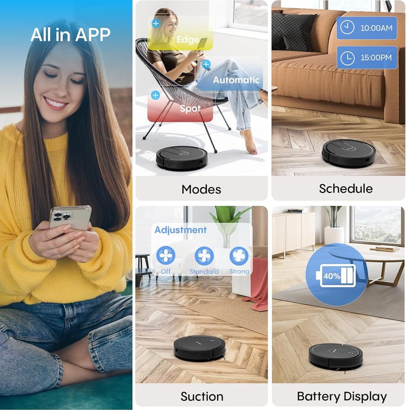 Bagotte Robot Vacuum and Mop Combo,5000Pa Robotic Vacuum with Schedule,4 in 1 Robotic Vacuum Cleaner, Quiet Slim,Self-Charging,Wi-Fi/Voice/App,Perfect for Pet/Hard Floors,/Carpet