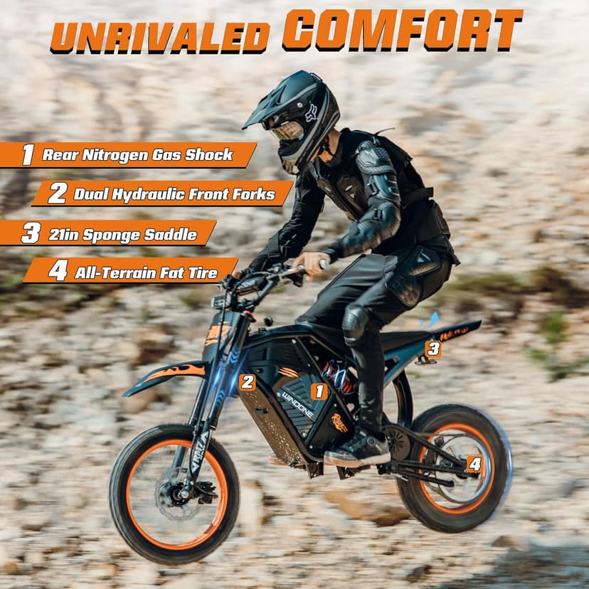 Windone RM7 Electric Dirt Bike for Teens & Adults, 2200W Peak Ebike, 48V 22.5Ah, 37MPH & 45-Mile Electric Motorcycle, 14"/12" Off-Road Tire E-Bike, Dual Hydraulic Brakes, Full Suspension, Fit Age 13+