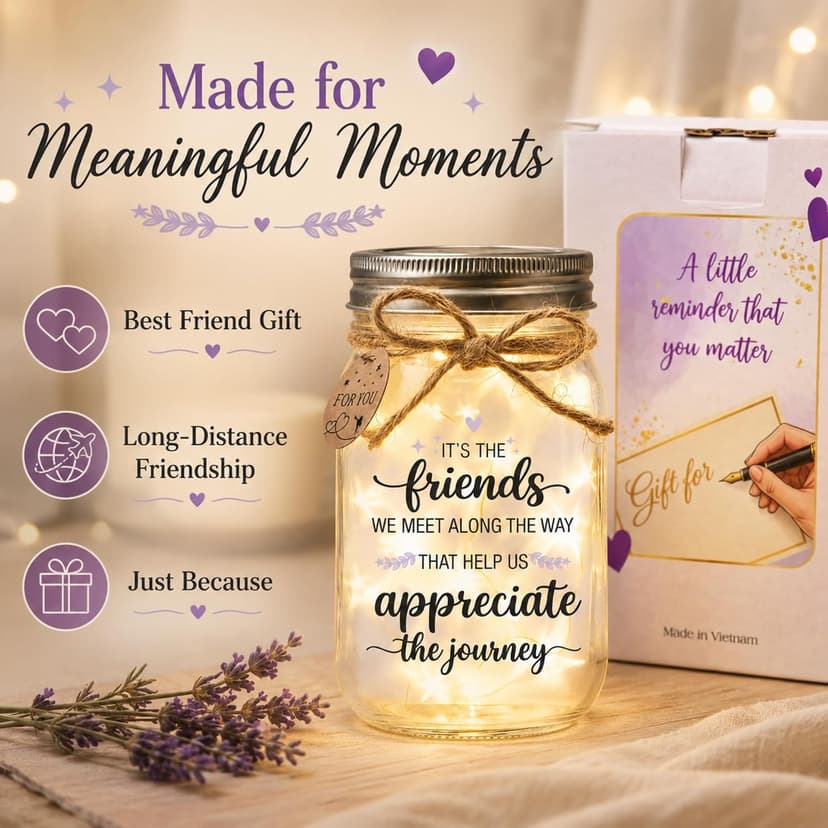 Birthday Gifts for Friend Women, Christmas Thanksgiving Gift for Her and Long Distance Friends Best Friend Gift for Women, Friendship Gifts for Women, Mason Jar Light B0H3JZHMVG