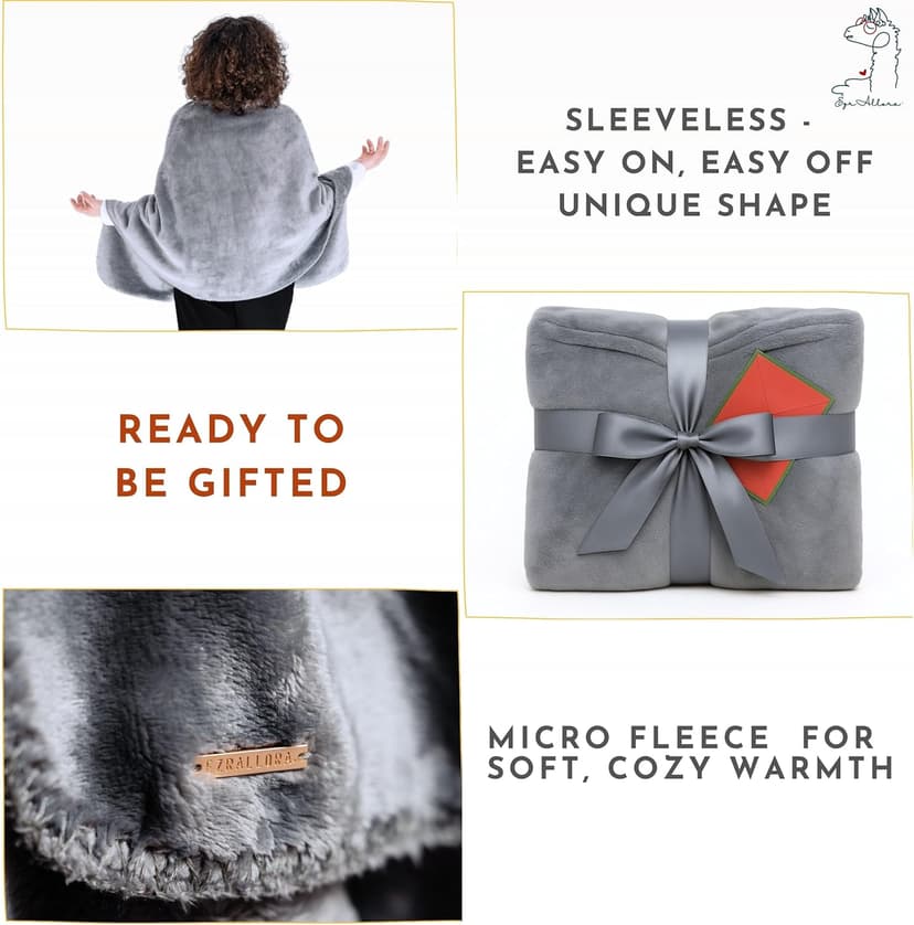 Fleece Poncho Blanket -Drape and Go No Sleeves- Lightweight Wrap Shawl -Wearable Blanket- Gift for Grandma and Mom