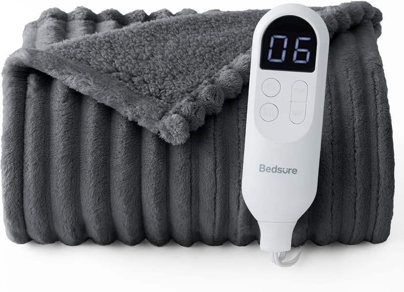 Preheat Function, 6 Heat & 6 Timer (Up to 10H) Settings, 8H Auto Shut Off, ETL & FCC, Gifts for Men Senior, Cozy Room Decor Bedsure Thick Heated Blanket Electric Throw, Fast Heating, Grey 50"x60" B0BZYX45MR