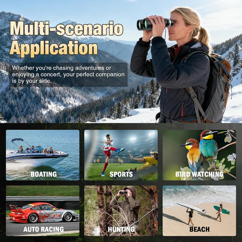 12x42 HD Binoculars for Adults with Phone Adapter, Tripod & Tripod Adapter - BAK4 Prism, FMC Lens, Waterproof & Fogproof, High Powered Scope for Bird Watching, Hunting, Hiking, Travel
