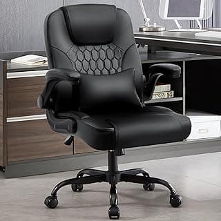 Executive Office Chair PU,Leather Office Chair with Wheels,360° Swivel Rolling Chair with Padded Arms,Ergonomic Computer Chair with Lumbar Support for Short People Use(Black)