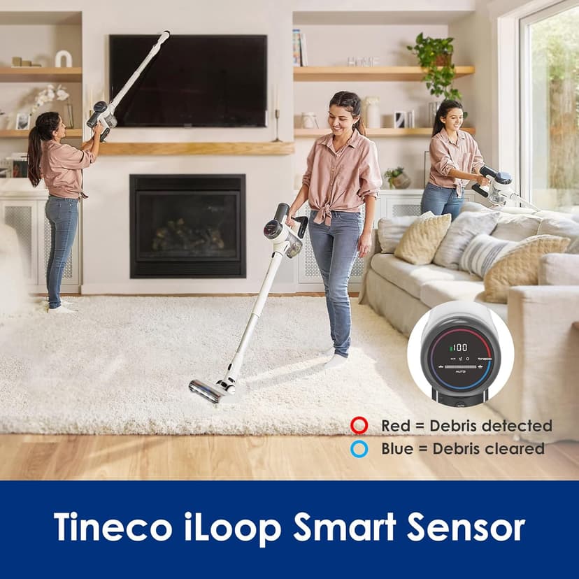 Tineco Pure ONE S15 Essentials Cordless Vacuum Cleaner, Stick Vacuum Rechargeable with Anti-Tangle Brush, LED Headlights for Hard Floor, Pet Hair & Home Cleaning