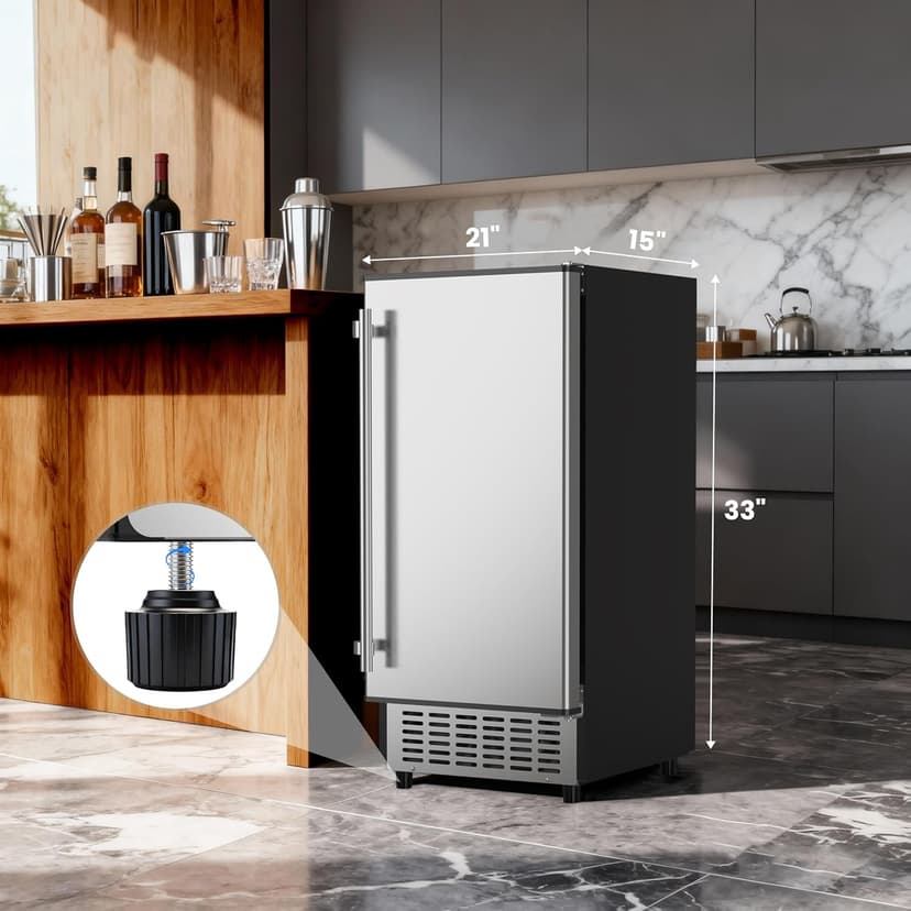 Coolake Ice Maker Under Counter 120lbs/day with 40lbs Storage, Outdoor Built-in Ice Maker Machine, Stainless Steel Self-cleaning Gravity Drainage Freestanding Ice Machine for Party Home Bar Restaurant