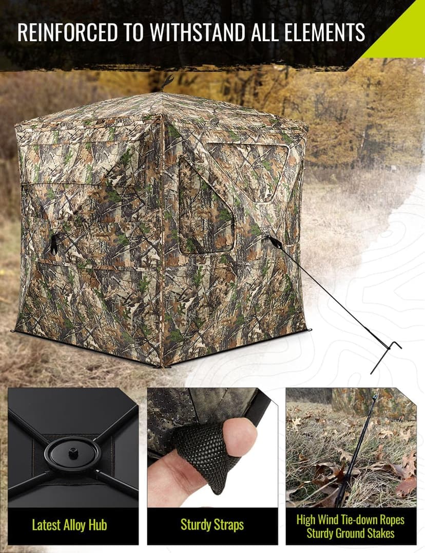 TIDEWE Hunting Blind 360°See Through with Large Open Door, Pop Up Ground Blind with Removable Curtain & Carrying Bag, Portable Resilient Tent(Forest Fade Camo)