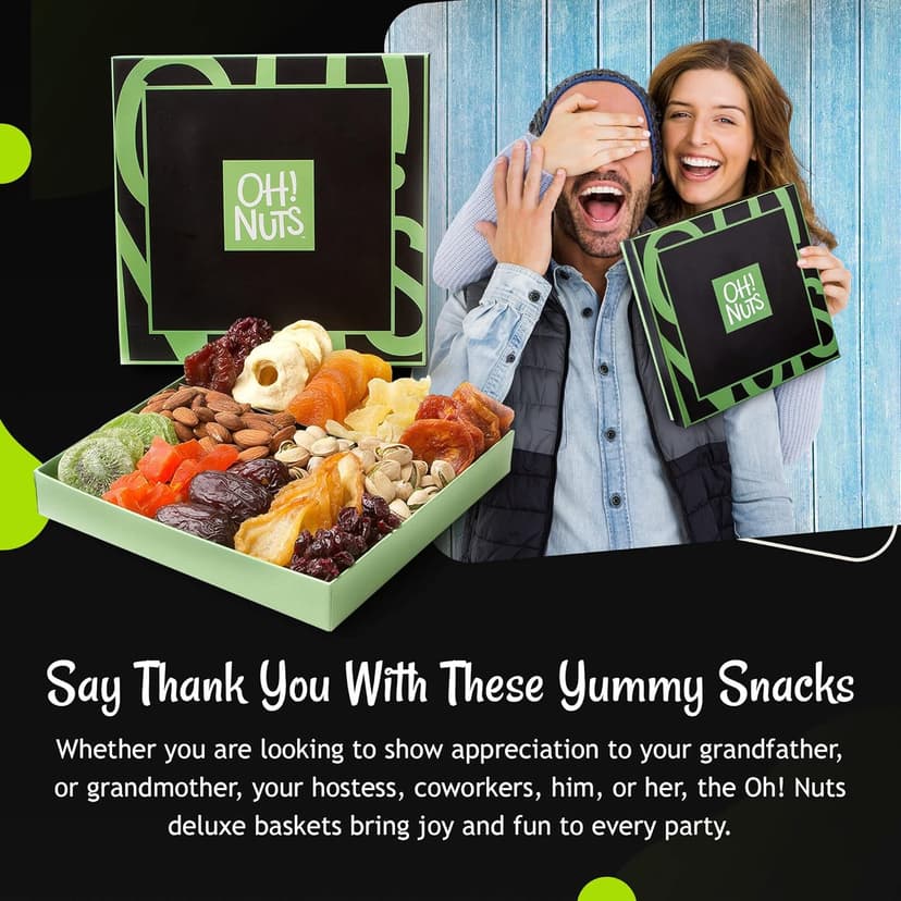 Oh! Nuts Dried Fruits and Nuts Gift Basket - Premium, Healthy Assortment of Nuts & Dried Fruits, Grown and Traditionally Crafted in the USA, Sealed Fresh in Individual Packs (Green box)