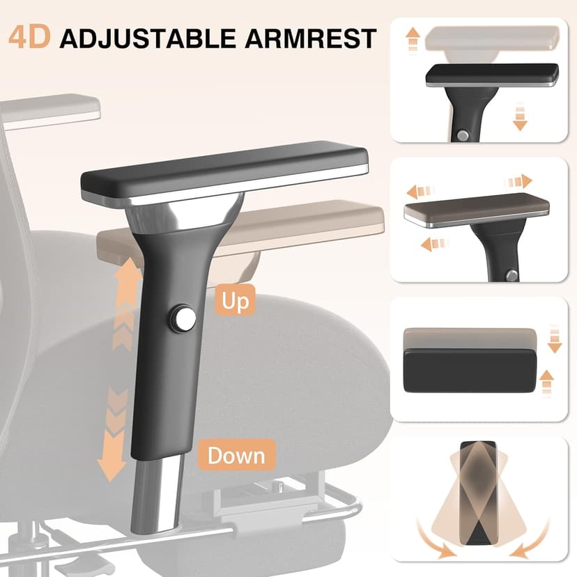 750lbs Big and Tall Office Chair with Wide Thick Seat Cushion,Ergonomic Mesh Chairs for Heavy People,Computer Desk Chair with 4D Armrests,Adjustable Lumbar Support for Long Hours Daliy Work,Grey