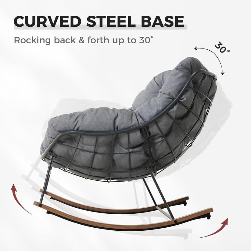 Grand patio Outdoor Rocking Chair, Oversized Papasan Rocking Chair with Thick Cushion, Indoor Outdoor Cozy Rocker for Balcony, Living Room, Patio, Gray