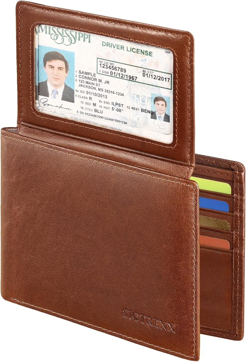 Sigtrenx Leather Wallets for Men, Genuine Leather Mens Wallets Bifold Rfid Blocking with 2 ID Windows
