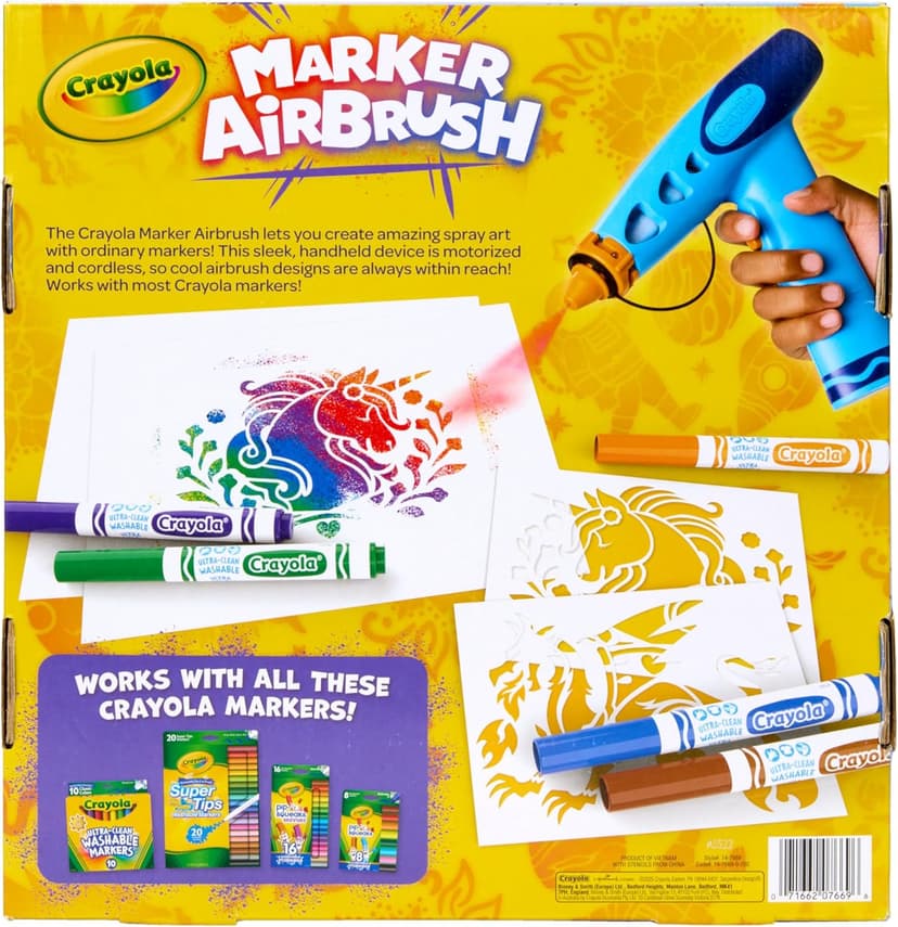 Arts & Crafts Toys for Kids, Birthday, Holiday Gifts for Girls & Boys 6+, Battery-Powered Sprayer Kids Activities Crayola Marker Airbrush Spray Art Kit, 8 Washable Markers, 5 Stencils B0DTB2N2D9