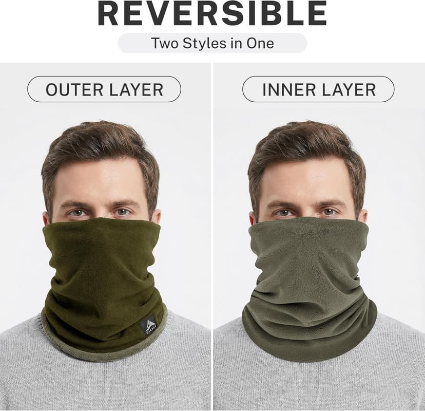 GXCROR Winter Neck Warmer, Reversible Fleece Gaiter Scarf, Windproof Face Mask for Men & Women