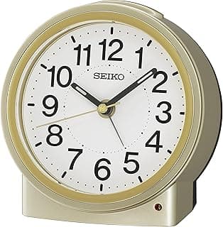 Seiko QHE199GLH Round Classic Non Ticking Bedroom Alarm Clock, Gold, 4.6 x 4.7 Inches