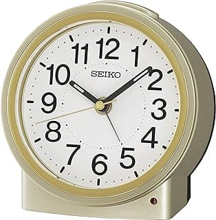 Seiko QHE199GLH Round Classic Non Ticking Bedroom Alarm Clock, Gold, 4.6 x 4.7 Inches