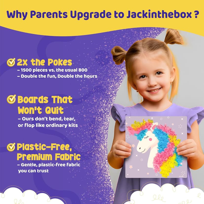 1500 fabric pieces, 6 thick boards, arts and crafts activities, birthday gift ideas, 4 5 6 7 8 years old kits, unicorn gifts Jackinthebox Poke Art Magical Flower Pressing Craft Kit for Girls, Ages 4-8 B0D839DLTL