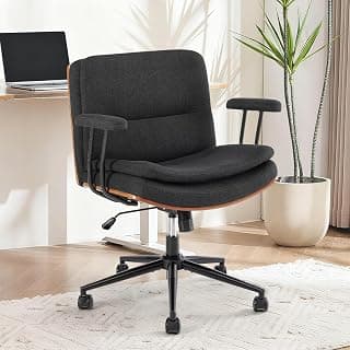 Home Office Desk Chair with Armrests & Wheels, Modern Walnut Swivel Rolling Executive Task Chair, Height Adjustable Ergonomic Computer Chair, Black Fabric