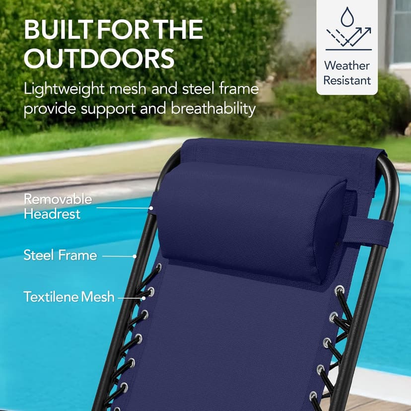 Best Choice Products Outdoor Zero Gravity Rocking Chair, Folding Reclining Patio Lounge Chair with Adjustable Pillow for Lawn, Beach, Camping - Blue