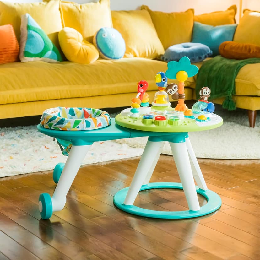 Bright Starts Around We Go 2-in-1 Baby Walker, Discovery Activity Center and Table, Tropic Cool, Ages 6 Months+