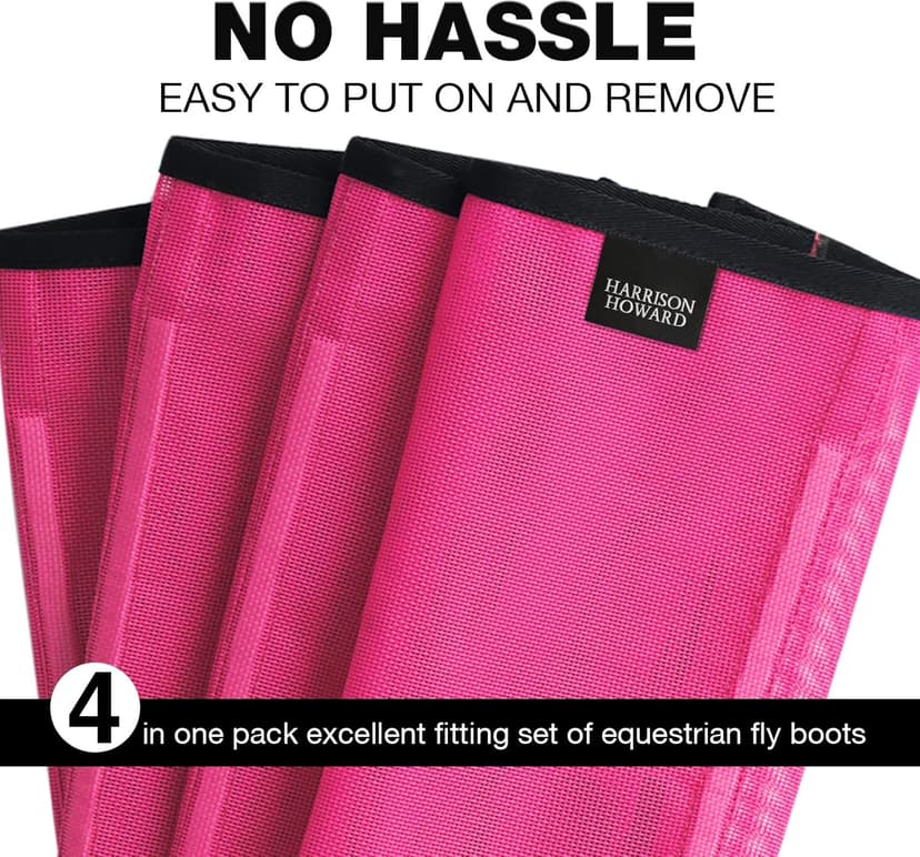 Harrison Howard Loose Fitting Fly Boots UV-Protective Extra Tough Mesh Ventilated Four Fasteners Stay-on Design Protect Horse Legs & Stomp-Reducing Set of 4 Magenta Large