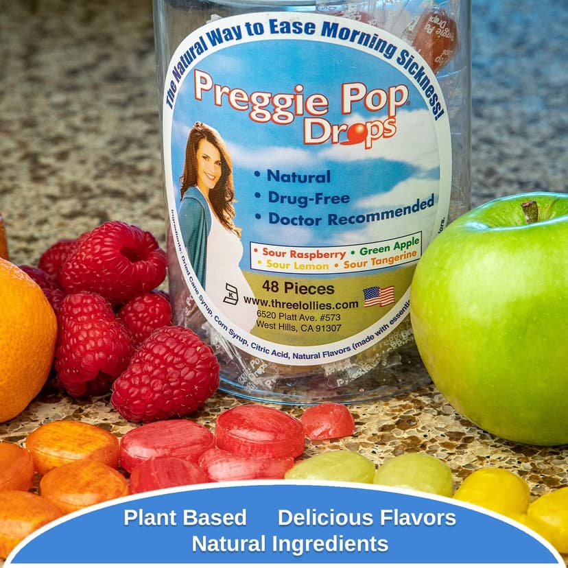 Preggie Pop Drops Morning Sickness Relief for Pregnant Women. Assorted Yummy Candy Drops for Pregnancy. 48 Count