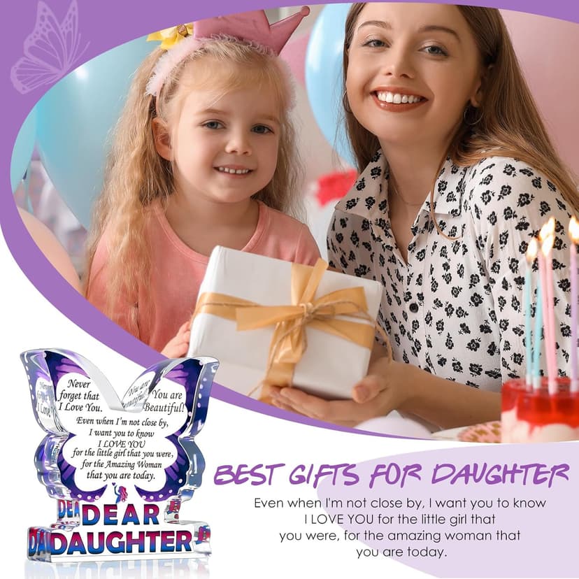 Daughter Birthday Gifts from Mom Dad, Daughter Gifts for Christmas, Unique Gifts for Daughter, Inspirational Gifts I Love You Daughter, Daughter Butterfly Decorative Signs Plaques