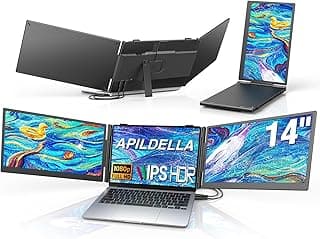 APILDELLA 14'' Triple Laptop Screen Extender, 1080P FHD Laptop Extended, Ultra-Thin Portable Monitor for Laptop, Plug-Play Dual Monitor for 13-17.3'' Laptops, Work with Mac, Windows, Chrome