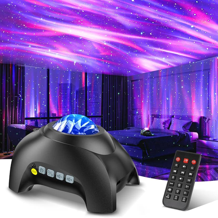 Northern Galaxy Light Aurora Projector with 33 Light Effects, Night Lights LED Star Projector for Bedroom Nebula Lamp, Remote Control, White Noises, Bluetooth Speaker for Parties Black B0B4518KC2