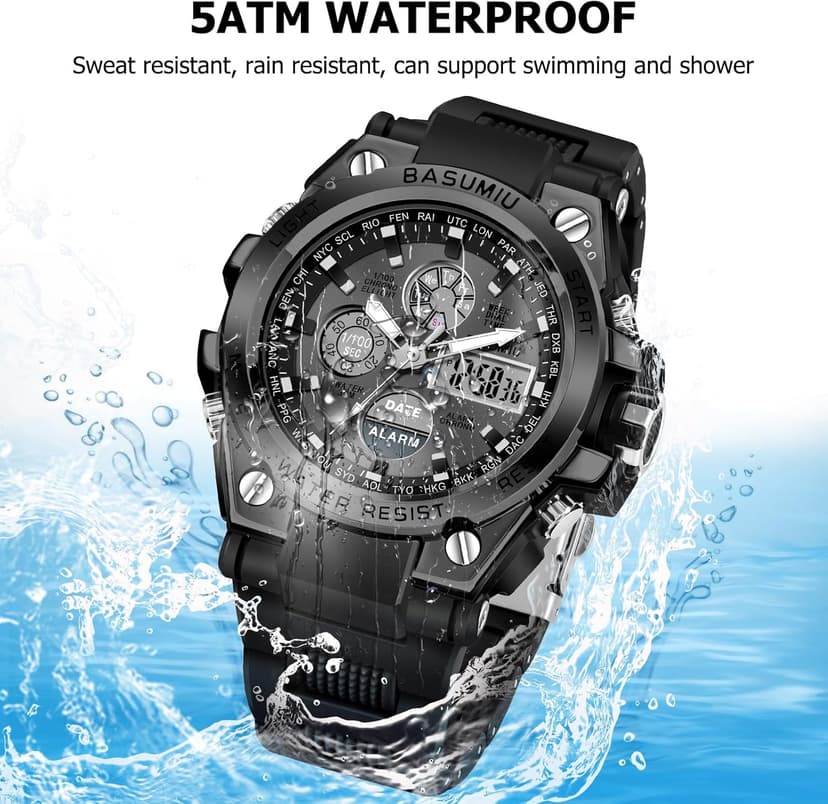 BASUMIU Military Tactical Watches for Men Luxury Black Digital Work Mens Watches Sport Dive Men's Wrist Watches Waterproof Cheap