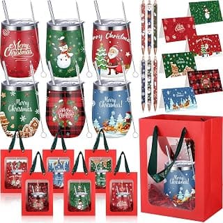 12oz Stainless Steel Coffee Mug, Christmas Cup with Lid and Straw, Pen Card Gift Bag Set, for Colleague Coworker Party Supply Patelai 30 Pcs 2026 Christmas Tumbler Gift Set for Employees B0FN44WP6G