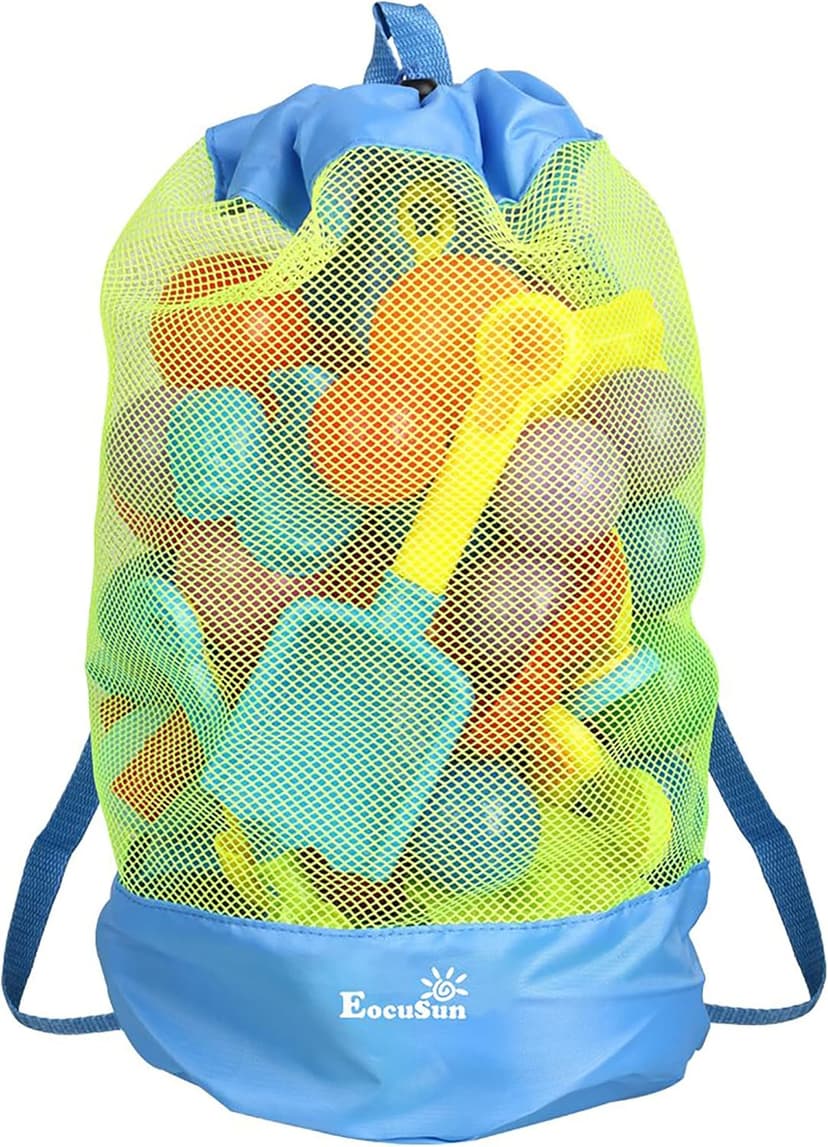 EocuSun Large Mesh Beach Bag Tote Durable Sand Away Drawstring Beach Backpack Swim and Pool Toys Balls Storage Bags Packs, Stay Away from Sand and Water, Toy Not Included