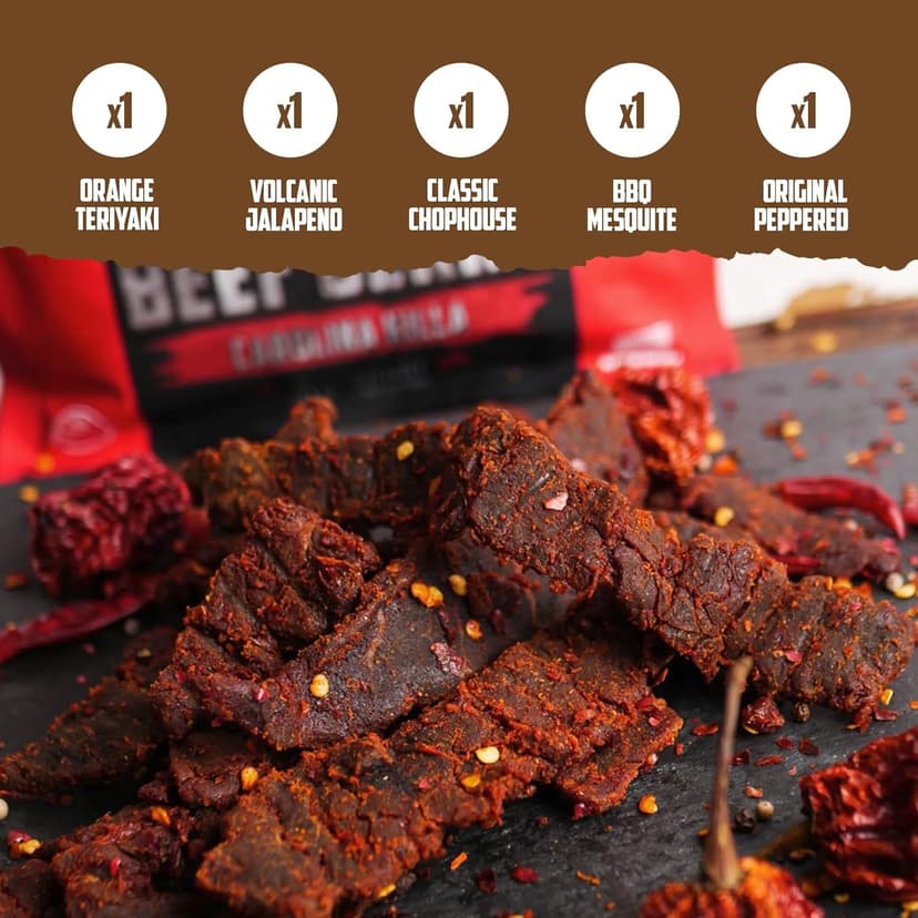 Wicked Cutz Beef Jerky Variety Pack, 5 Flavors & Up to 36g Protein Per Bag, Tender & Easy to Chew Alternative to Beef Sticks, USA Made High Protein Carnivore Snacks (5 Bags, 1 of Each Flavor)