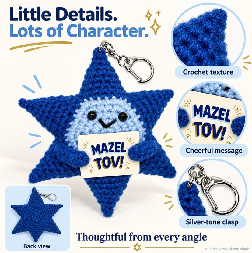 Crochet Star of David Plush, Mazel Tov Bat Mitzvah Gift B0HKSW45VK