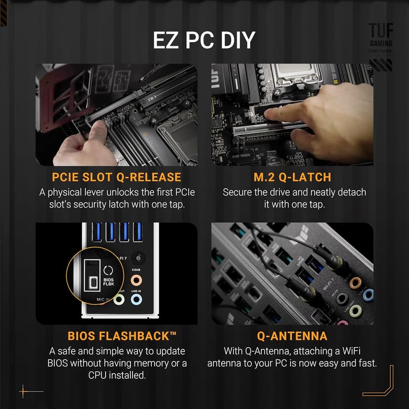 ASUS TUF Gaming B850-PLUS WiFi AMD AM5 B850 ATX Motherboard, 14+2+1 80A Stages, AI Ready, DDR5, PCIe 5.0, 3X M.2, Wi-Fi 7, 2.5Gb LAN, DisplayPort, HDMI™, USB 10Gbps & 20Gbps Type-C®, BIOS Flashback™