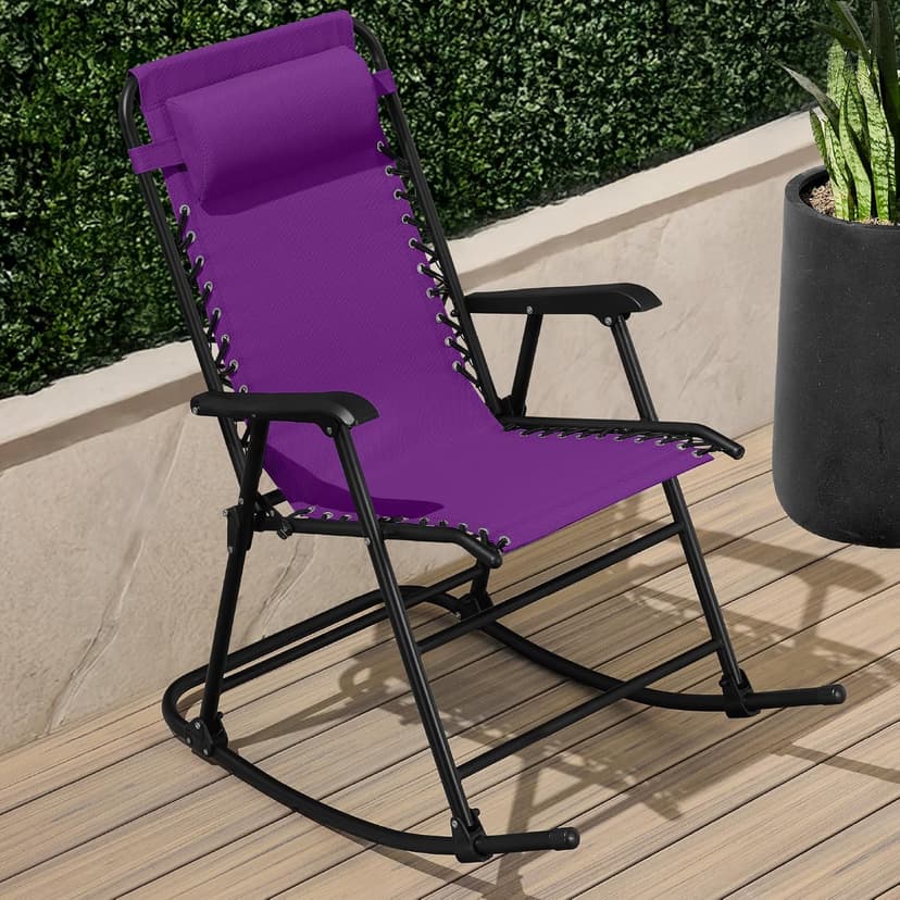 Best Choice Products Outdoor Zero Gravity Rocking Chair, Folding Reclining Patio Lounge Chair with Adjustable Pillow for Lawn, Beach, Camping - Amethyst Purple