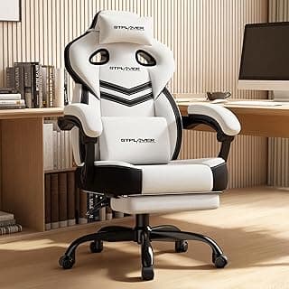 GTPLAYER Gaming Chairs for Adult - Ergonomic Big & Tall Gaming Seat with Footrest & Lumbar Support, Comfortable Office Chair 90-155° Reclining - Heavy Duty Wide Computer Seat, Bright Grey