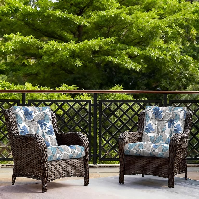 LVTXIII Outdoor Low Back Chair Cushions, Seasonal Replacement Adirondack Chair Cushion with Ties, Patio Waterproof Seat Cushions for Home Garden Use, 21 W x 21 D, Set of 2, Clemens Noir Blue