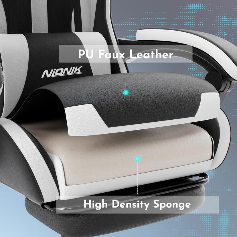 Gaming Chair, Ergonomic Computer Chair with Footrest and Lumbar Support, Height Adjustable Game Chair with 360°-Swivel Seat and Headrest and for Office or Gaming Blackwhite