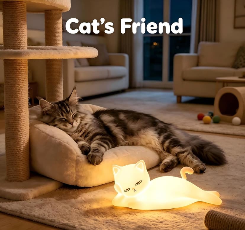 Lying Cat Lamp Funny Gifts, 16 Colors+5 Dimming+Silicone Random Stuff, Touch+Remote+Recharge Night Light, Unique Cool Lamp,Cute Weird Stuff, Squishy Cat White Elephant Gifts for Women/Men/Teens/Kids B0CH9K8NST
