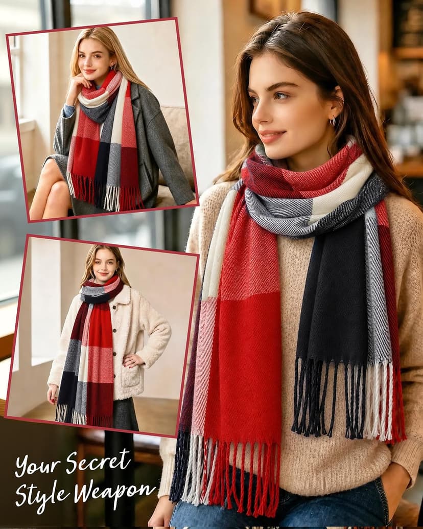 Loritta Womens Scarf Fashion Long Plaid Shawls Wraps Big Grid Winter Warm Lattice Large Scarves Gifts